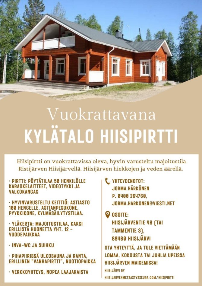 Mainos Kylätalo Hiisipirtistä