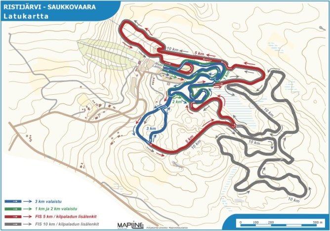 Saukkovaaran 1 - 10 kilometrin latujen kartta